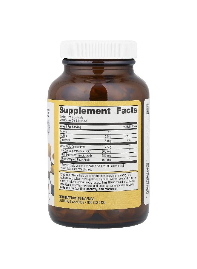 Metagenics, OmegaGenics®, Fish Oil EPA-DHA, Natural Lemon-Lime, 720 mg, 60 Softgels