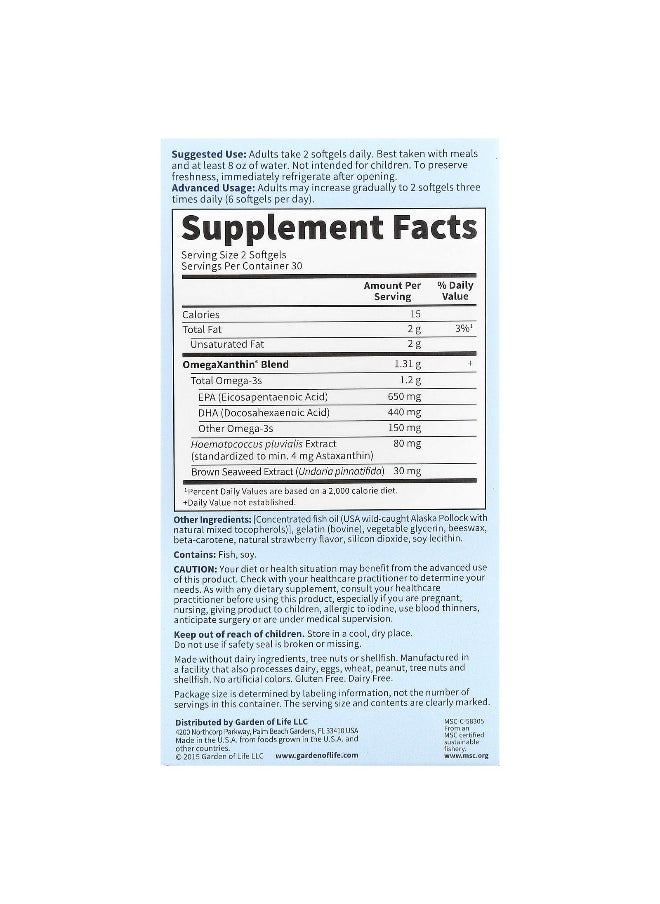 Garden of Life, Oceans 3™, Beyond Omega-3 with OmegaXanthin™, 60 Softgels