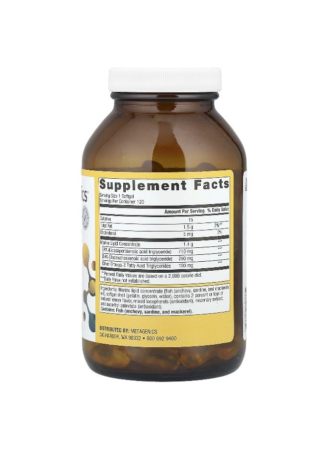Metagenics, OmegaGenics®, Fish Oil EPA-DHA, Natural Lemon, 1,000 mg, 120 Softgels