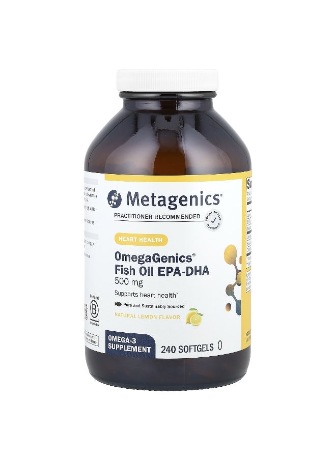 Metagenics, OmegaGenics®, Fish Oil EPA-DHA, Natural Lemon, 500 mg, 240 Softgels