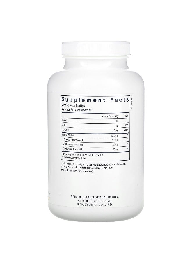 Vital Nutrients, Ultra Pure, Fish Oil 350, Lemon, 200 Softgels
