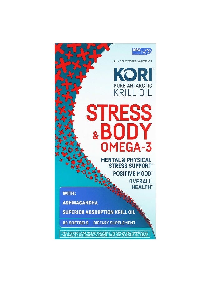 Kori, Pure Antarctic Krill Oil, Stress & Body Omega-3 with Ashwagandha, 80 Softgels