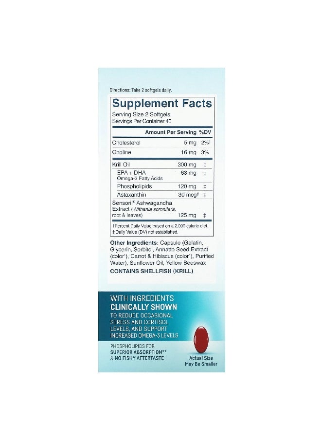 Kori, Pure Antarctic Krill Oil, Stress & Body Omega-3 with Ashwagandha, 80 Softgels