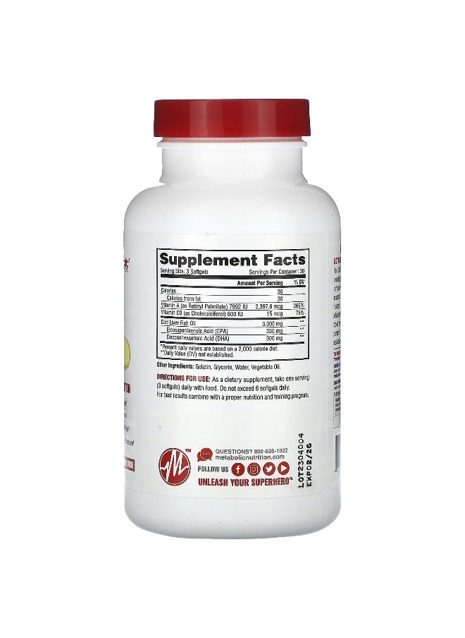 Metabolic Nutrition, Fish 3000, Ultra Cold-Pressed Purified Fish Oil, 3,000 mg, 90 Softgels (1,000 mg per Softgel)