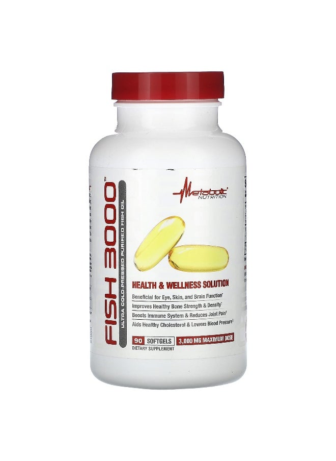 Metabolic Nutrition, Fish 3000, Ultra Cold-Pressed Purified Fish Oil, 3,000 mg, 90 Softgels (1,000 mg per Softgel)