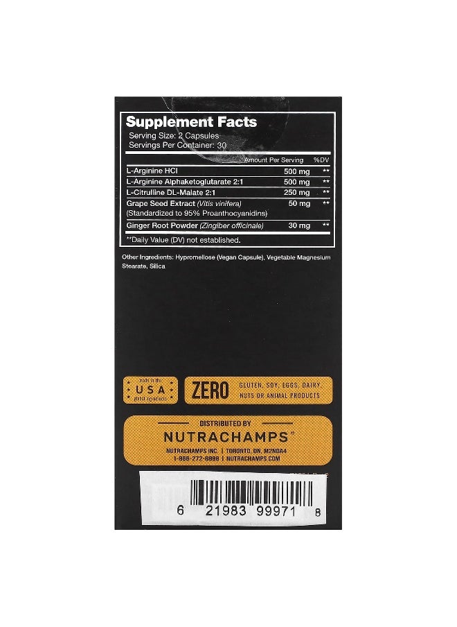 NutraChamps, L-Arginine, 60 Easy-to-Swallow Veggie Capsules