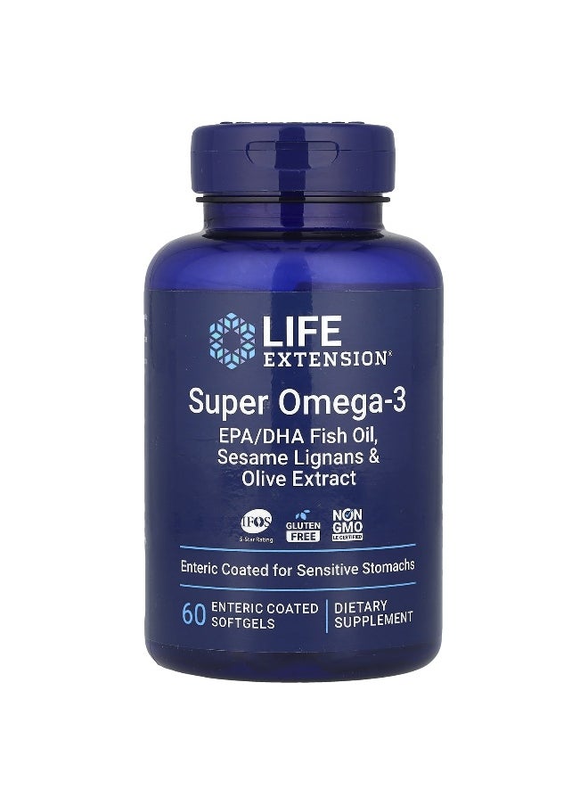 Life Extension, Super Omega-3, EPA/DHA Fish Oil, Sesame Lignans & Olive Extract, 60 Enteric Coated Softgels