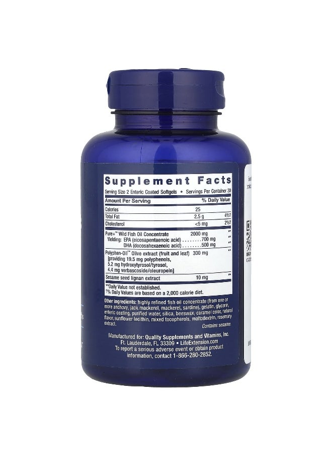 Life Extension, Super Omega-3, EPA/DHA Fish Oil, Sesame Lignans & Olive Extract, 60 Enteric Coated Softgels