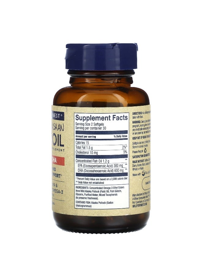 Wiley's Finest, Wild Alaskan Fish Oil, Peak DHA, 60 Softgels