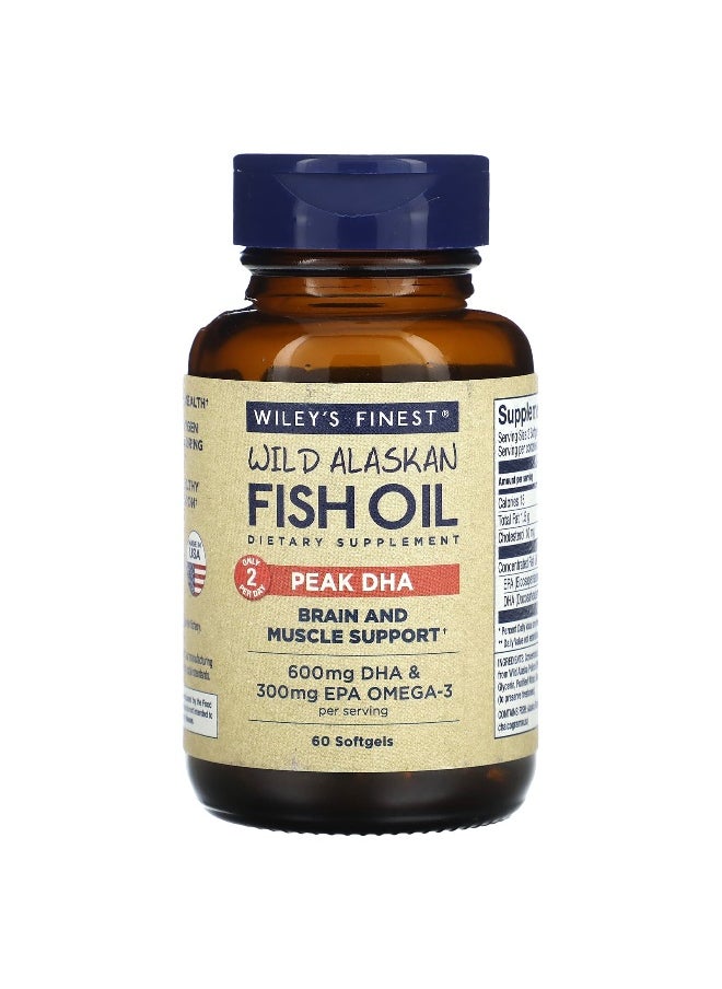 Wiley's Finest, Wild Alaskan Fish Oil, Peak DHA, 60 Softgels
