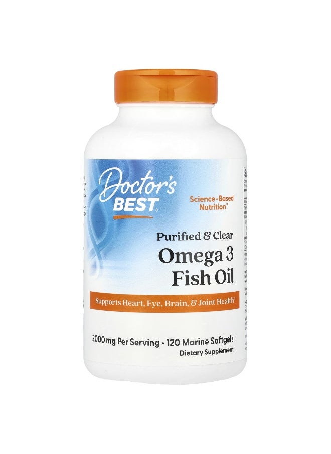 Doctor's Best, Purified & Clear Omega 3 Fish Oil, 2,000 mg, 120 Marine Softgels (1,000 mg per Softgel)