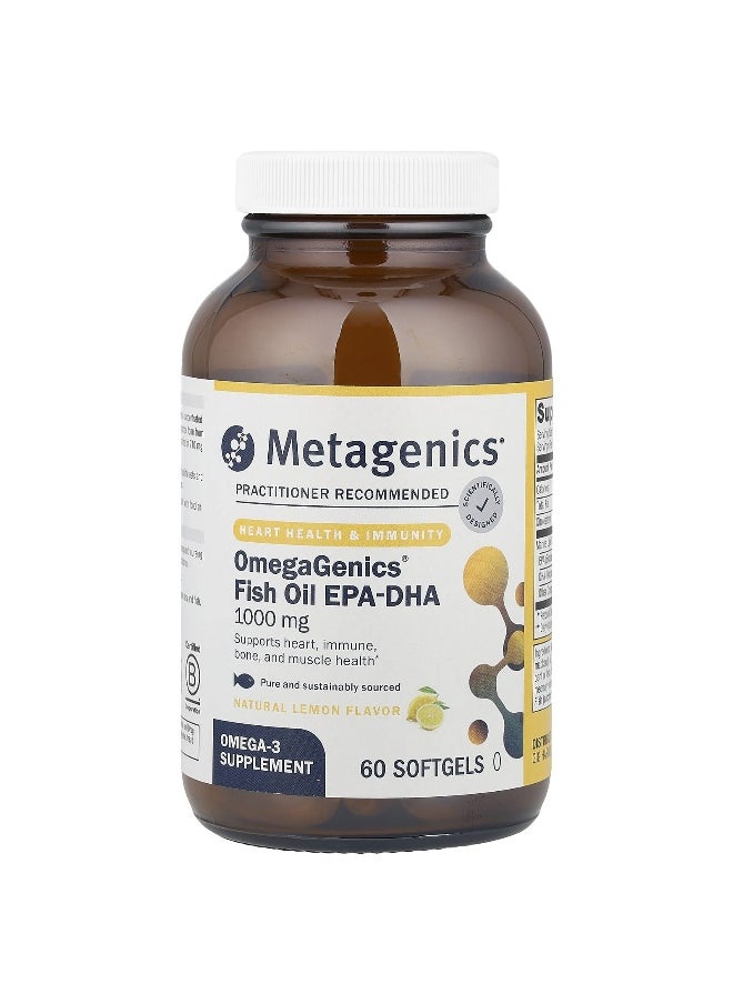 Metagenics, OmegaGenics® Fish Oil EPA-DHA, Natural Lemon, 1,000 mg, 60 Softgels