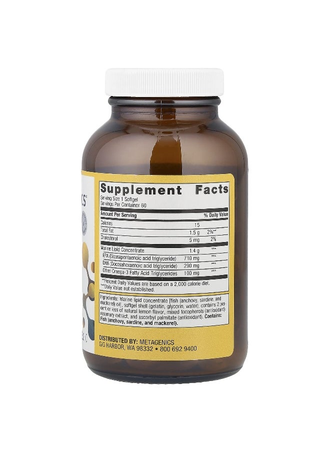 Metagenics, OmegaGenics® Fish Oil EPA-DHA, Natural Lemon, 1,000 mg, 60 Softgels