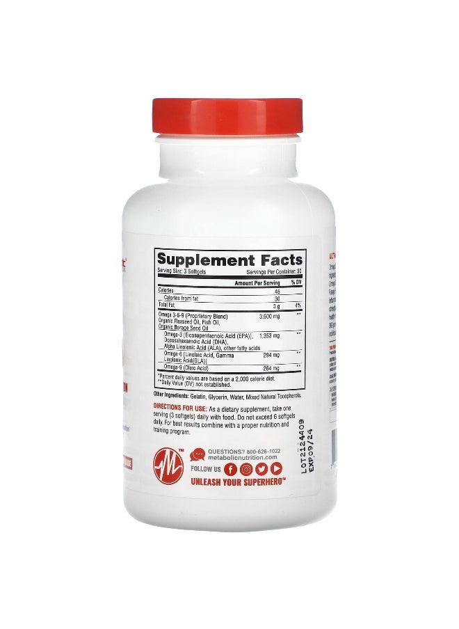 Metabolic Nutrition, Omega 369, 3,600 mg, 90 Softgels (1,200 mg per Softgel)