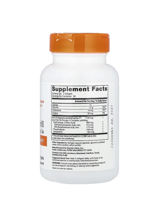 Doctor's Best, Enhanced Krill Plus Omega3s , 60 Softgels