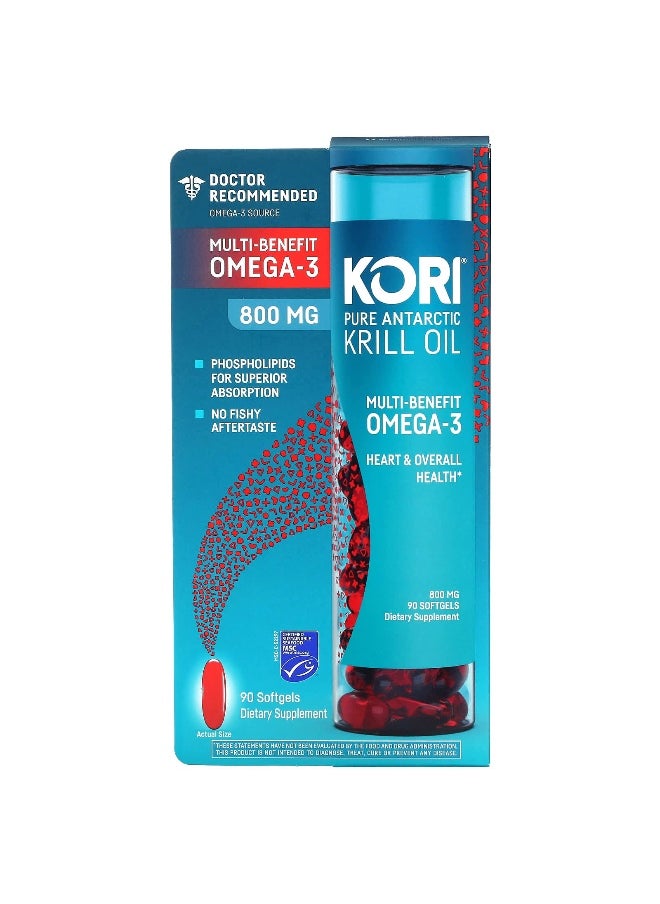 Kori, Pure Antarctic Krill Oil, Multi-Benefit Omega-3, 800 mg, 90 Softgels