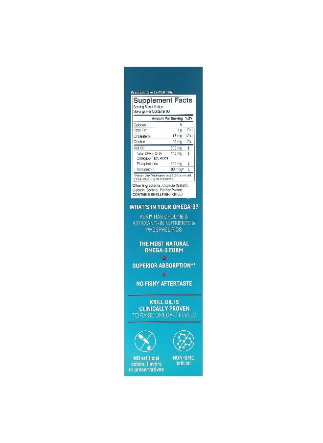 Kori, Pure Antarctic Krill Oil, Multi-Benefit Omega-3, 800 mg, 90 Softgels