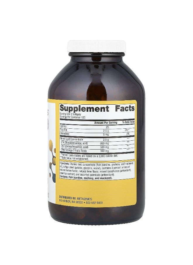 Metagenics, OmegaGenics®, Fish Oil EPA-DHA, Natural Lemon-Lime, 720 mg, 240 Softgels