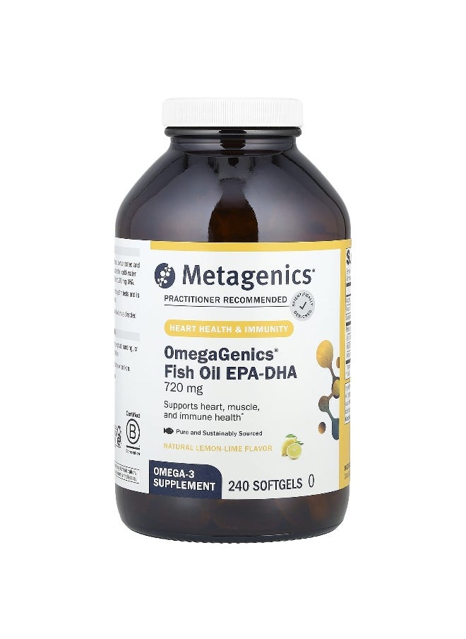 Metagenics, OmegaGenics®, Fish Oil EPA-DHA, Natural Lemon-Lime, 720 mg, 240 Softgels