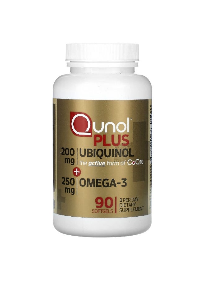 Qunol, Plus Ubiquinol + Omega-3, 200 mg + 250 mg, 90 Softgels