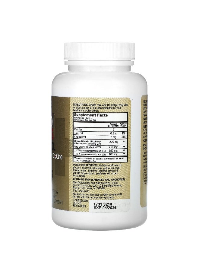 Qunol, Plus Ubiquinol + Omega-3, 200 mg + 250 mg, 90 Softgels