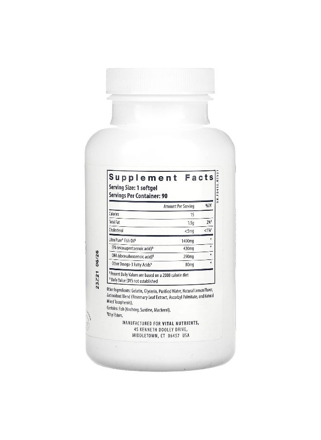 Vital Nutrients, Ultra Pure, Fish Oil 800, Lemon, 90 Softgels