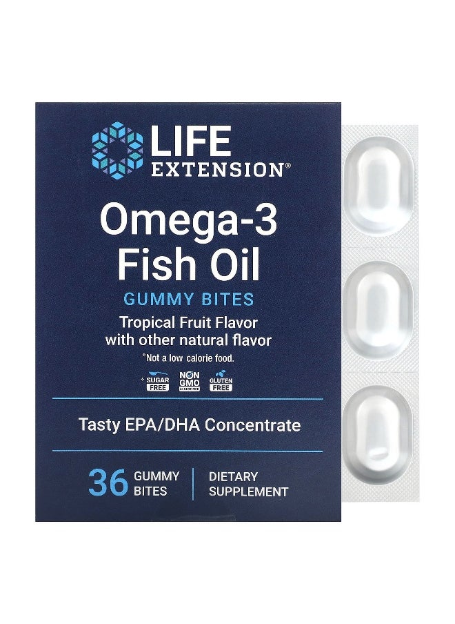Life Extension, Omega-3 Fish Oil Gummy Bites, Tropical Fruit, 750 mg, 36 Gummy Bites