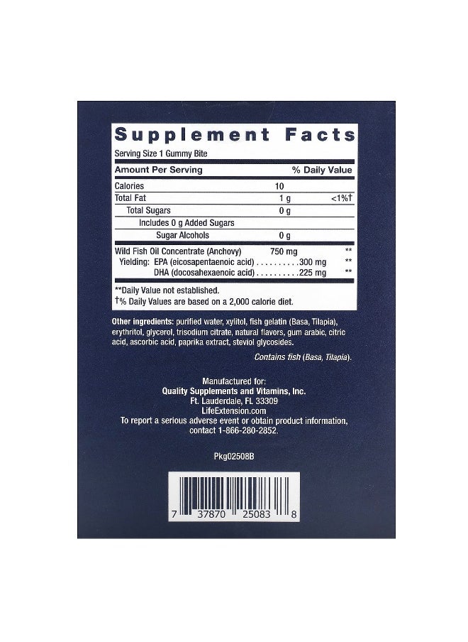 Life Extension, Omega-3 Fish Oil Gummy Bites, Tropical Fruit, 750 mg, 36 Gummy Bites