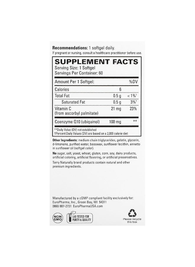 Terry Naturally, CoQ10, Bioactive Ubiquinol, 100 mg, 60 Softgels