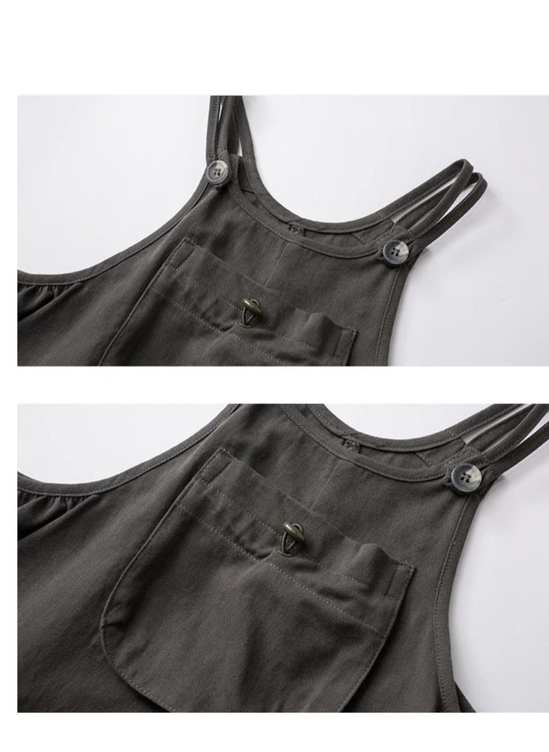 Children's Pure Large Pocket Shoulder Strap Jumpsuit Casual Pants