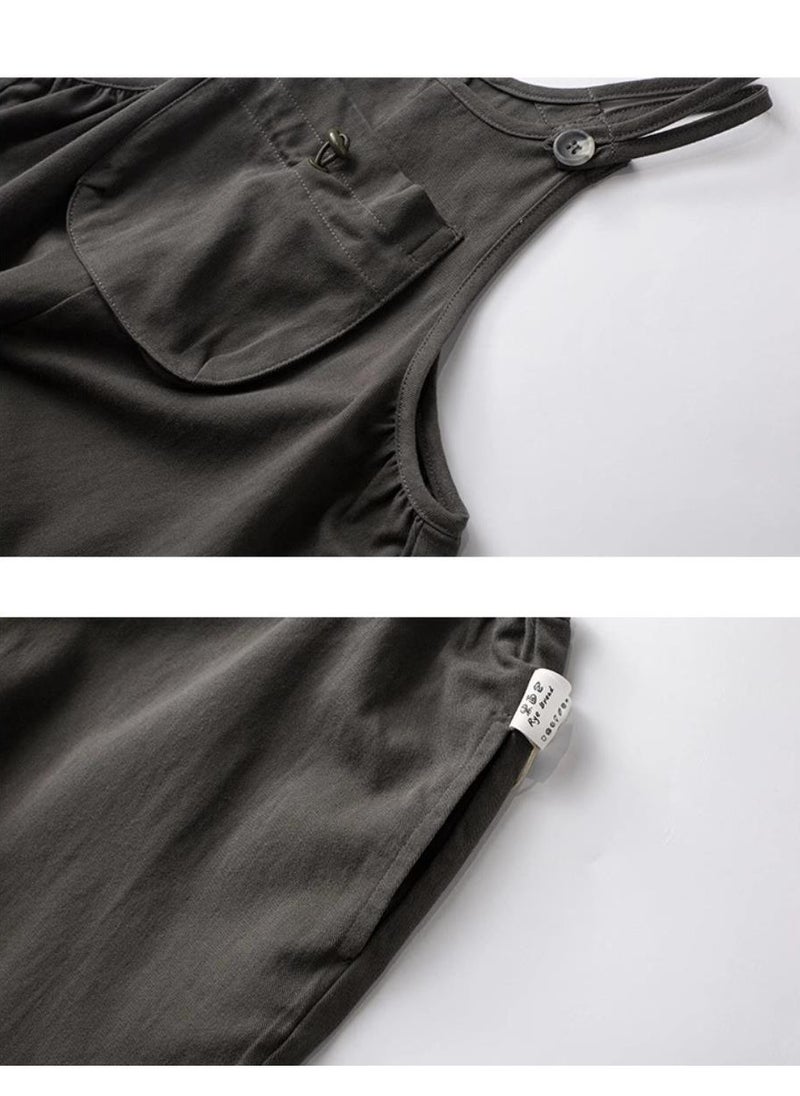Children's Pure Large Pocket Shoulder Strap Jumpsuit Casual Pants
