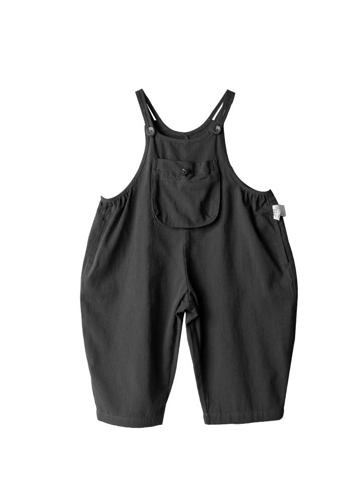 Children's Pure Large Pocket Shoulder Strap Jumpsuit Casual Pants