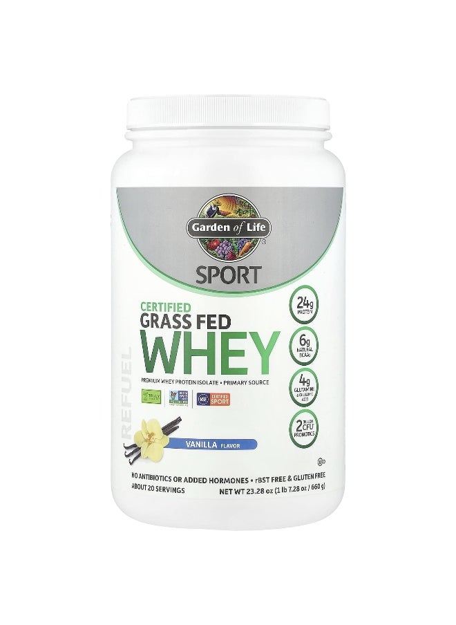 Garden of Life, Sport, Certified Grass Fed Whey, Vanilla, 1 lb 7.28 oz (660 g)