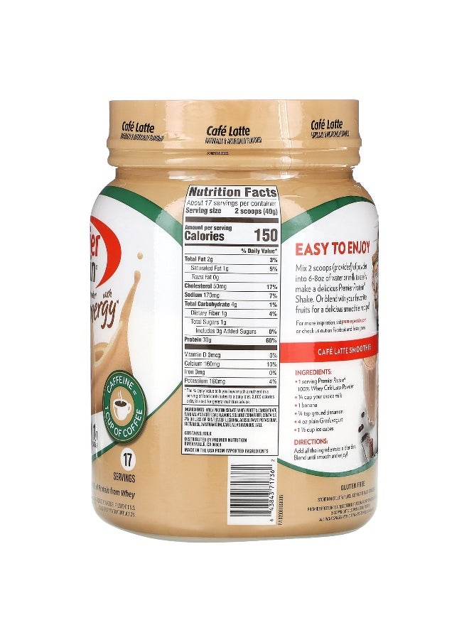 Premier Protein, 100% Whey Protein Powder with Energy, Cafe Latte, 23.9 oz (680 g)