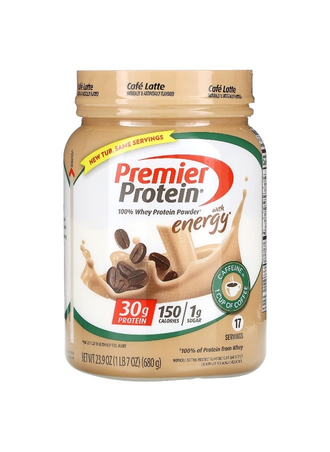 Premier Protein, 100% Whey Protein Powder with Energy, Cafe Latte, 23.9 oz (680 g)