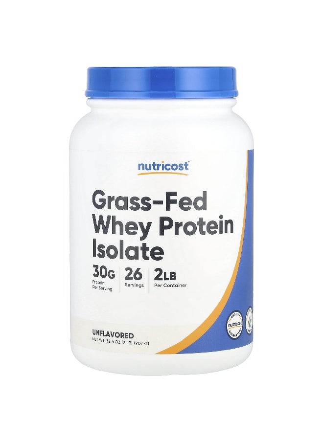 Nutricost, Grass-Fed Whey Protein Isolate, Unflavored, 2 lb (907 g)