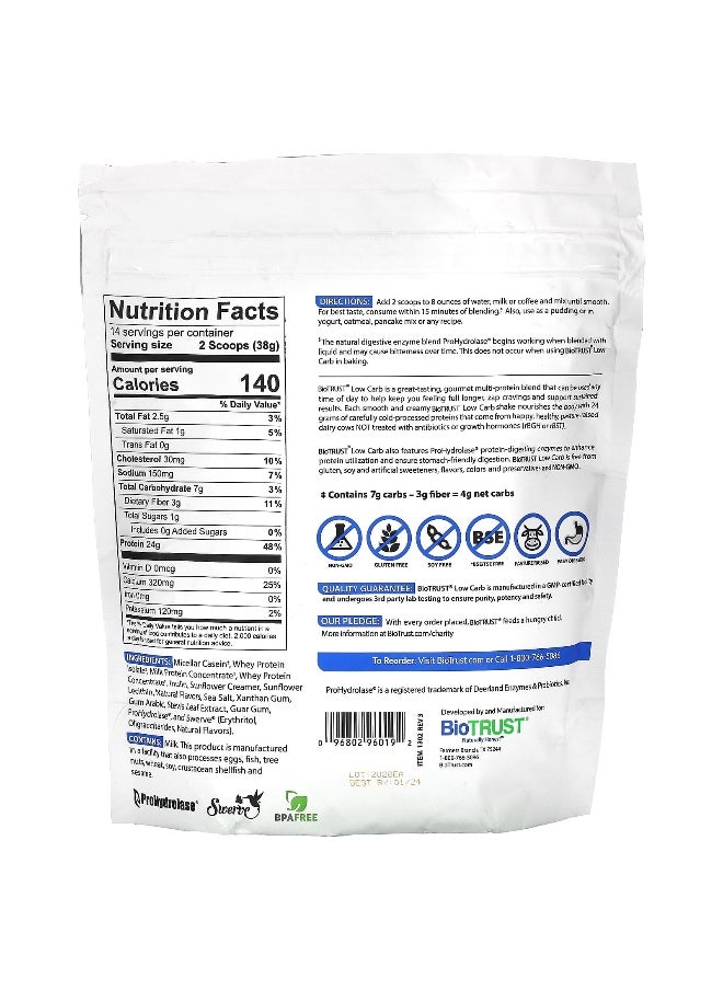 BioTRUST, Low Carb, Pasture-Raised Four-Protein Blend, Vanilla Cream, 1.16 lb (529 g)