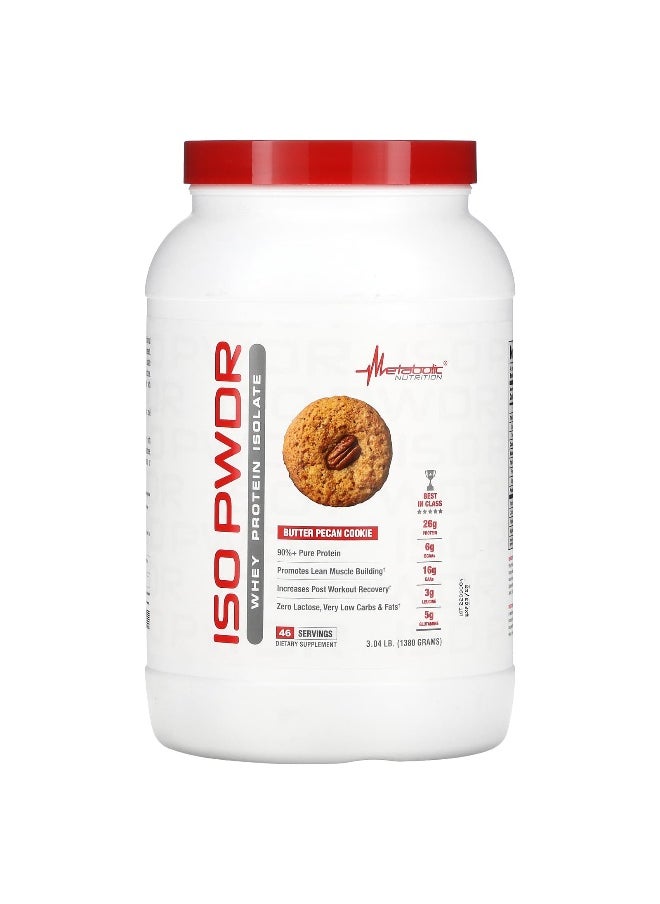 Metabolic Nutrition, ISOpwdr, Whey Protein Isolate, Butter Pecan Cookie, 3.04 lb (1,380 g)