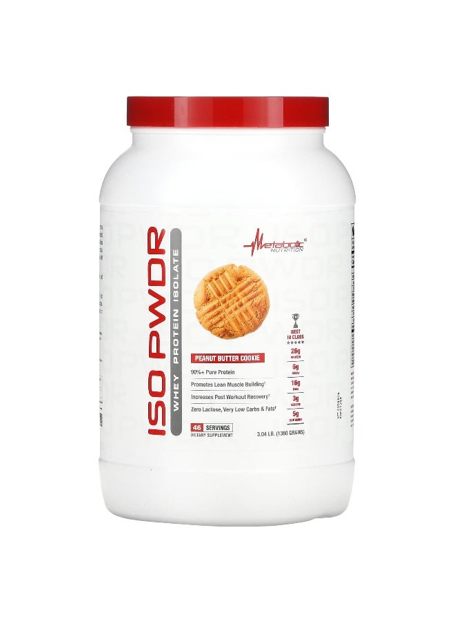 Metabolic Nutrition, ISOpwdr, Whey Protein Isolate, Peanut Butter Cookie, 3.04 lb (1,380 g)