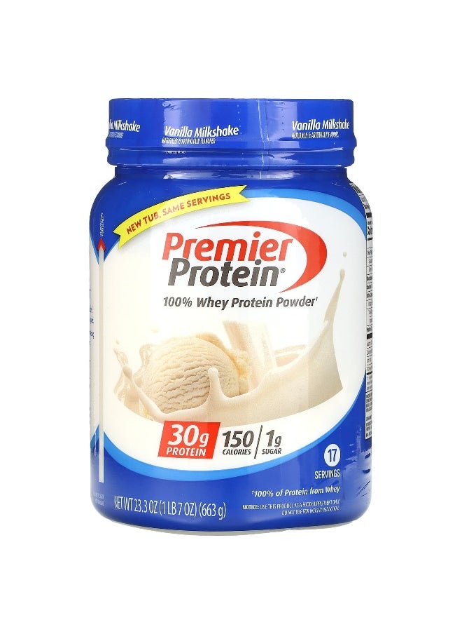 Premier Protein, 100% Whey Protein Powder, Vanilla Milkshake, 1 lb 7 oz (663 g)