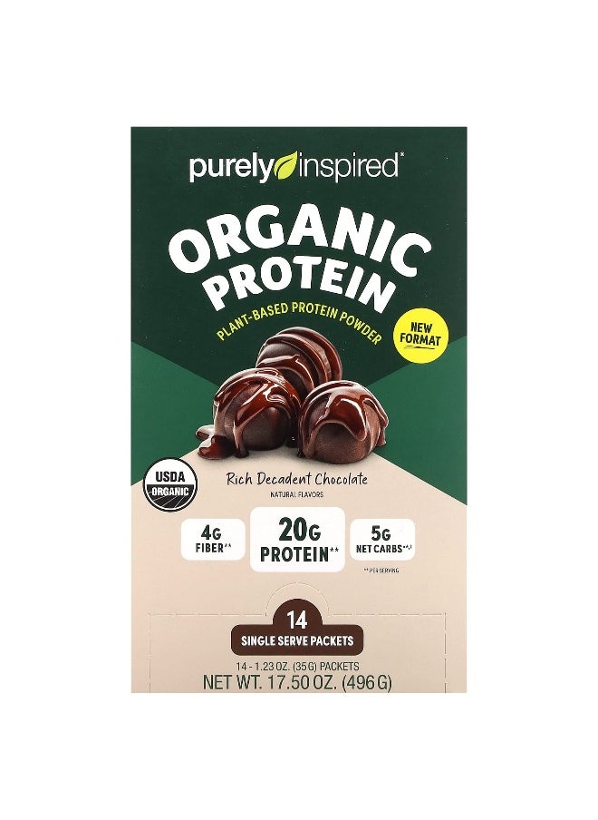 Purely Inspired, Organic Plant-Based Protein Powder, Rich Decadent Chocolate, 14 Single Serve Packets, 1.23 oz (35 g) Each