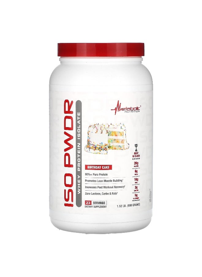 Metabolic Nutrition, ISOpwdr, Whey Protein Isolate, Birthday Cake, 1.52 lbs (690 g)