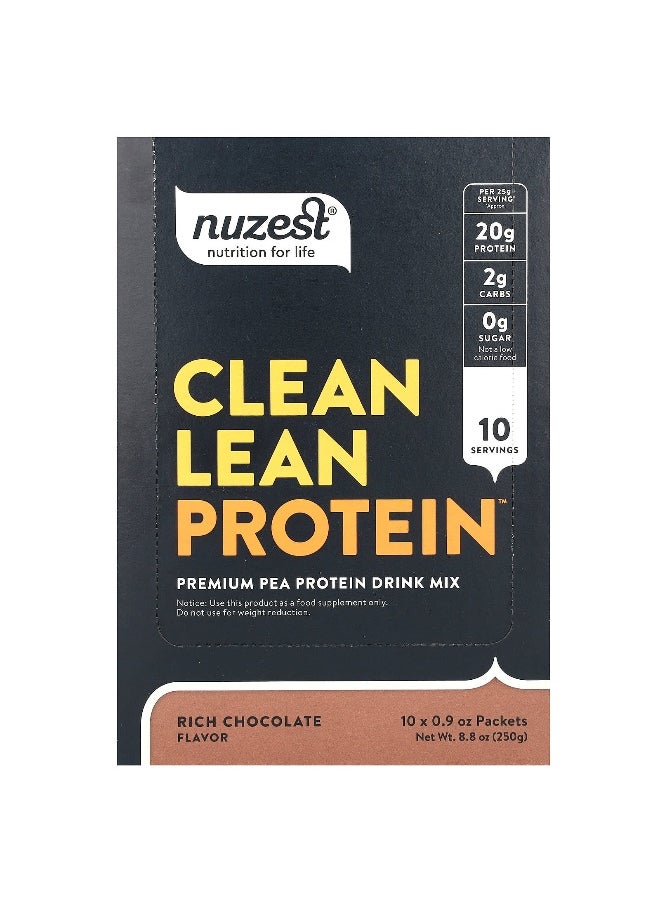 Nuzest, Clean Lean Protein, Rich Chocolate, 10 Packets, 0.9 oz (25 g) Each