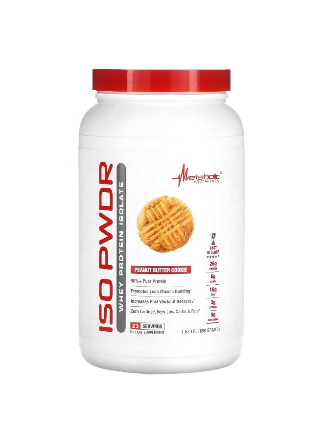 Metabolic Nutrition, ISOpwdr, Whey Protein Isolate, Peanut Butter Cookie, 1.52 lbs (690 g)
