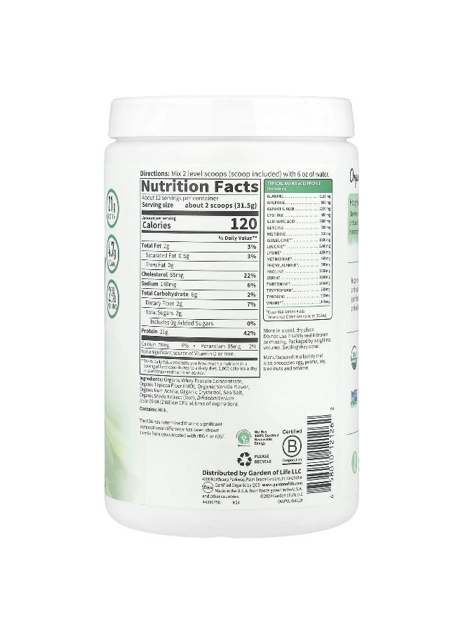 Garden of Life, Organic Whey Protein, Grass-Fed, Vanilla, 13.33 oz (378 g)