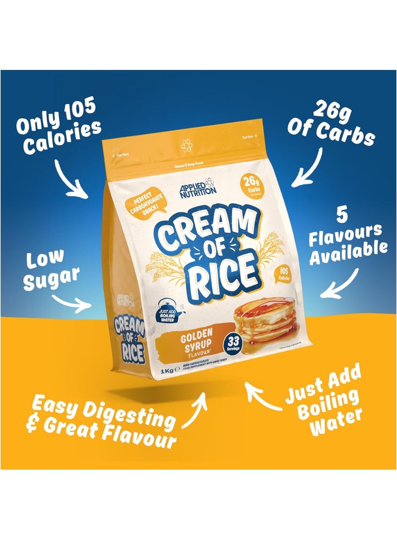 Cream of Rice - High Carbohydrate Cream of Rice Supplement, Source of Energy for Breakfast & Snacks, Easy to Digest, Low Sugar, Low Fat, Vegan, 1kg, 33 Servings, Golden Syrup