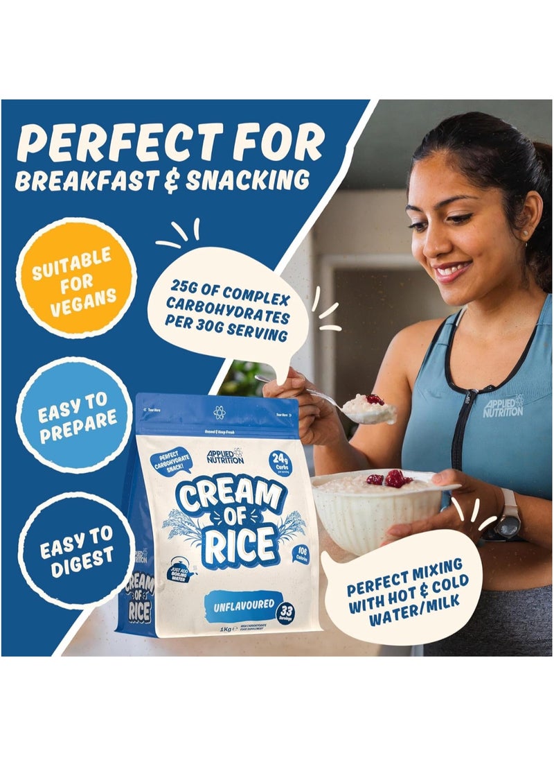 Cream of Rice - High Carbohydrate Cream of Rice Supplement, Source of Energy for Breakfast & Snacks, Easy to Digest, Low Sugar, Low Fat, Vegan, 1kg, 33 Servings, Golden Syrup