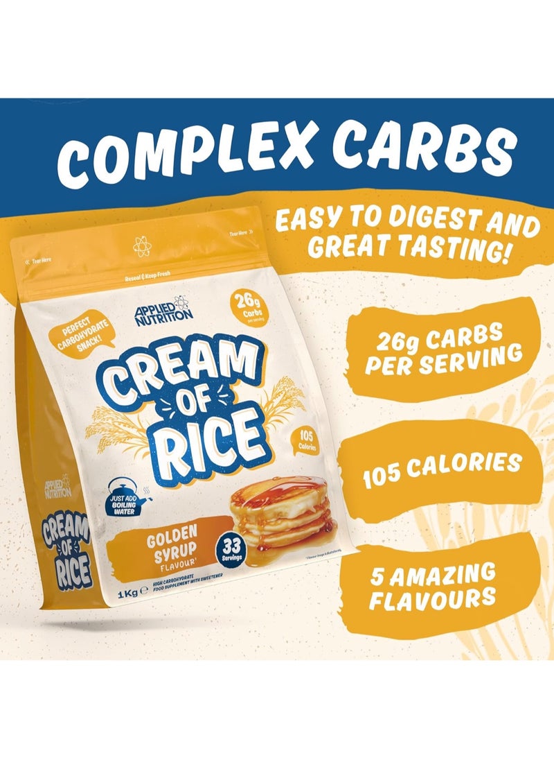 Cream of Rice - High Carbohydrate Cream of Rice Supplement, Source of Energy for Breakfast & Snacks, Easy to Digest, Low Sugar, Low Fat, Vegan, 1kg, 33 Servings, Golden Syrup