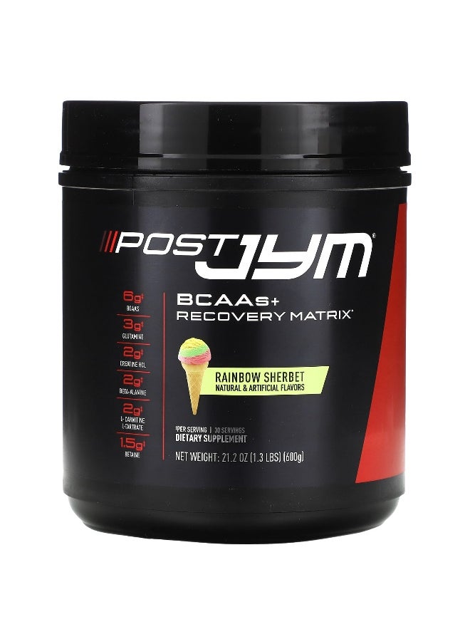 JYM Supplement Science, Post JYM, BCAAs + Recovery Matrix, Rainbow Sherbet, 1.3 lbs (600 g)