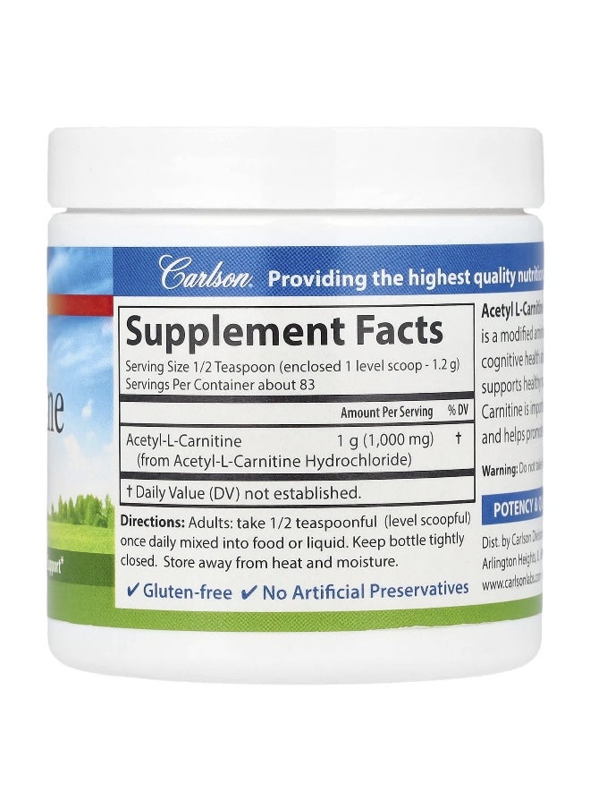 Carlson, Acetyl L-Carnitine Powder, 3.53 oz (100 g)